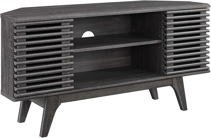 Modway Render Mid-Century Modern Low Profile 46 Corner Media TV Stand in Charcoal