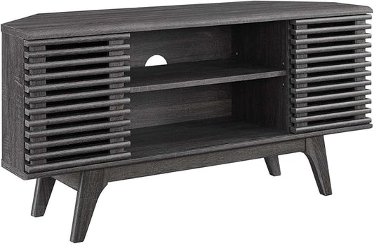 Modway Render Mid-Century Modern Low Profile 46 Corner Media TV Stand in Charcoal