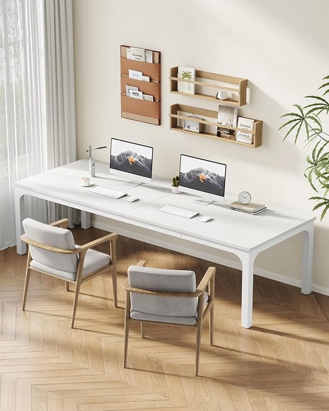 LITTLE TREE Two Person Desk 78.7 Inches Extra Long Computer Desk Wooden Large Office Desks with Strong Metal Legs Double Desks for 2 People Writing Study Desk for Home Office White