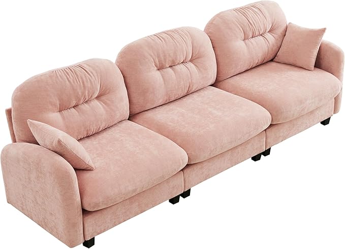 74 3-Seater Modular Sectional Sofa Cloud Couch with Deep Seat Chenille Sofa for Living Room Office (Pink)