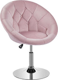 Yaheetech Adjustable Vanity Chair with Round Tufted Back Swivel Velvet Salon Chair for Bedroom Living Room Office Pink