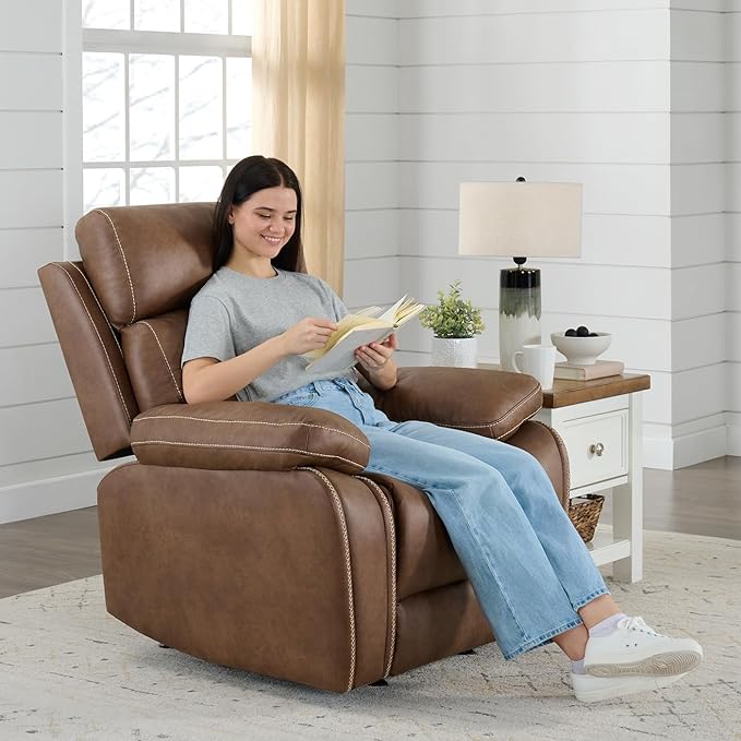 Leather Recliner Chair Manual Sofa Rocker for Adults with Overstuffed Arm for Living Room Bedroom Home Theater Seating