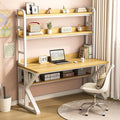 Computer Desk with Storage Shelves and Bookshelf Industrial Desk with Sturdy Metal Frame Solid Wood PC Table Workstation for Home Office(43 W x 69 H x 23.6 D Brown &amp White)