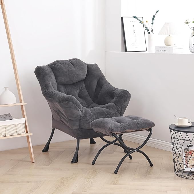 LITA Modern Accent Leisure Upholstered Sofa Chair Lounge Reading Chair with Armrests and a Side Pocket for Living Room Bedroom &amp Small Space Plush Navy