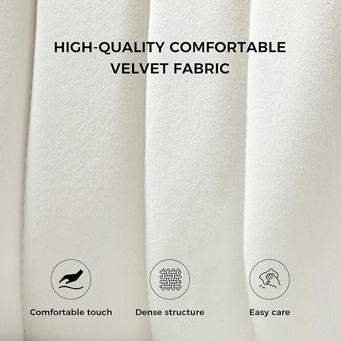 HULALA HOME Velvet Dining Chair Modern Small Vanity Chair with Back Metal Legs Elegant Tufted Armless Accent Chair Living Room Bedroom Beauty Room-Ivory