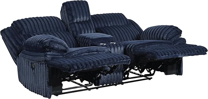 Lexicon Goodland Corduroy Double Reclining Love Seat with Center Console in Blue