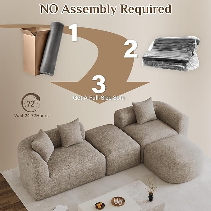120 Curved Sectional Sofa Brown Cloud Couch Boneless Modular Sectional Couch for Living Room Oversized L Shaped Curved Couches Comfy Modern Sofa Plush Chenille with Ottoman Brown