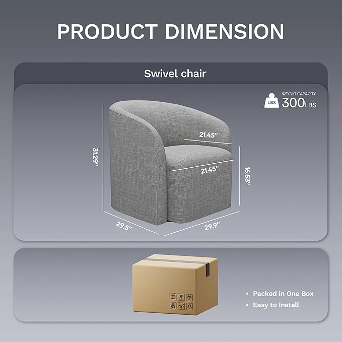 COLAMY Swivel Accent Chair Modern Barrel Round Chair Upholstered Comfy Living Room Chair with Armrest Armchair for Reading Room/Bedroom/Waiting Room/Office No Assembly Grey