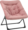 Comfy Saucer Chair for Adults Soft Faux Fur Bedroom Chair Accent Dorm Chairs Flexible Living Room Reading Chairs Oversized Folding Seat for Teens X-Large Dusky Pink