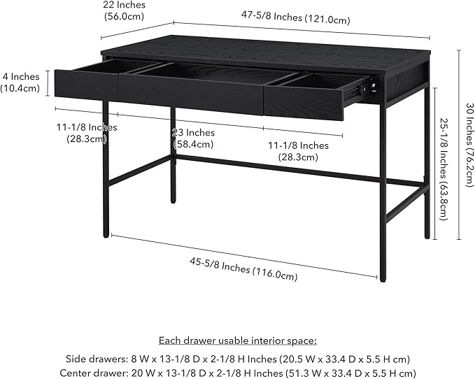 Evans 47.75'' Wide Rectangular Writing Desk in Black