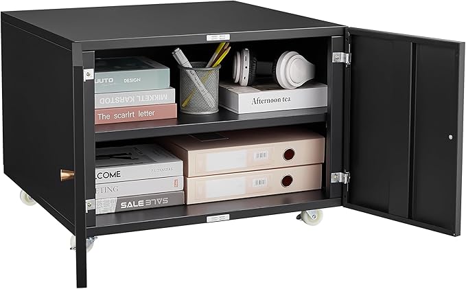 DlandHome Mobile File Cabinet 17.7 H Under Desk Metal Filing Cabinet with Doors and Adjustable Shelf Steel Storage Cabinet Printer Stand for Home School Office Garage Black