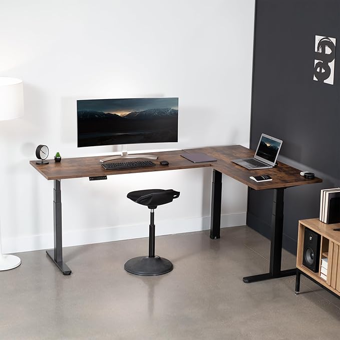 VIVO Electric Triple Motor Height Adjustable 3 Leg Corner Desk Frame up to 300lbs Sit Stand Ergonomic L Shaped Frame Only Black DESK-V130EB