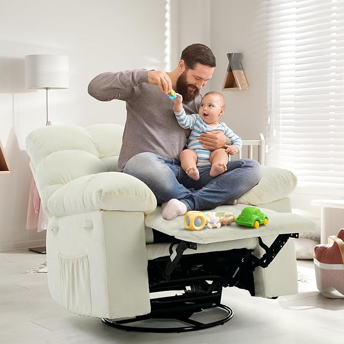 Oversized Swivel Rocker Recliner Chair for Adult360°Swivel Rock ReclinerExtra Wide Manual ReclinersChenille Upholstery Overstuffed Soft Rocking Sofa ChairBeige