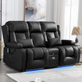 IPKIG Power Loveseat Recliner Sofa with Flip-Up Backrest Console Drawer AC Outlet LED Light Wall Hugger Recliners for Living Room RV Home Theater (Midnight Black Loveseat)
