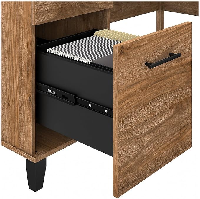 Bush Furniture Somerset L Shaped Desk with Storage in Fresh Walnut Corner Computer Table for Home Office