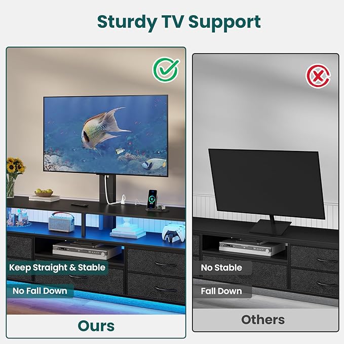 BTHFST TV Stand with Mount for 32/55/65/70 inch TVs 51.2 LED TV Stand with Power Outlets &amp Storage Entertainment Center with Storage for Living Room Bedroom Black
