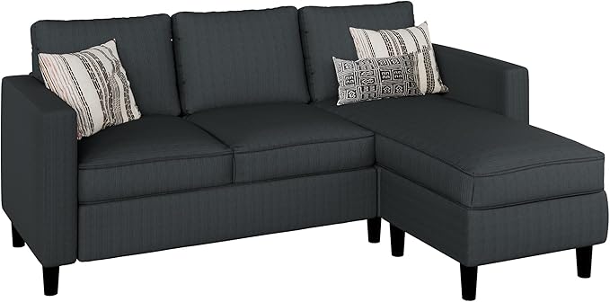 Nuturelly Nutually Convertible Sectional Sofa Couch with Movable Ottoman 3-Seater Modern L-Shaped Sofa for Small Spaces Soft Fabric Couch for Living Room Small Apartment &amp Office(Dark Gray)