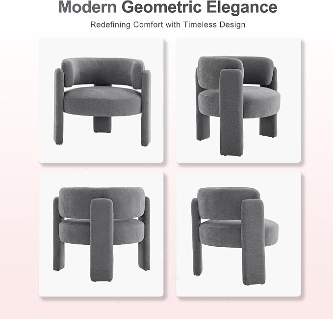 Modern Accent Barrel ChairMid Century Single Armchair with Curved Backrest Upholstered Side Reading Chair with 3 Legs Comfy Sherpa Chair for Bedroom and Living Room (Gray Set of 1)
