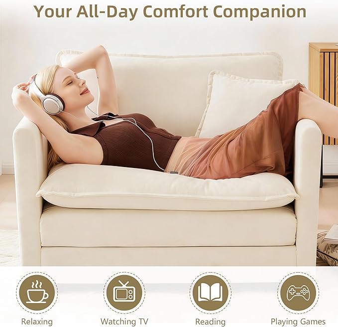 GNIXUU Chenille Single Sofa Chair 41.4 Modern Upholstered Oversized Reading Armchairs with Toss Pillow Deep Seat Comfy Accent Chairs for Bedroom Living Room Apartment Office Beige