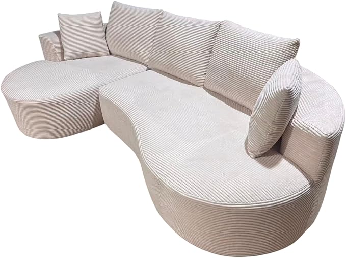 ERYE Oversized Curved Tight Backrest Sofa Floor Boneless Modular Foam Sofa Couch with Left Facing Chaise Lounge and 5 Pillows Corduroy Upholstered No Assembly Required