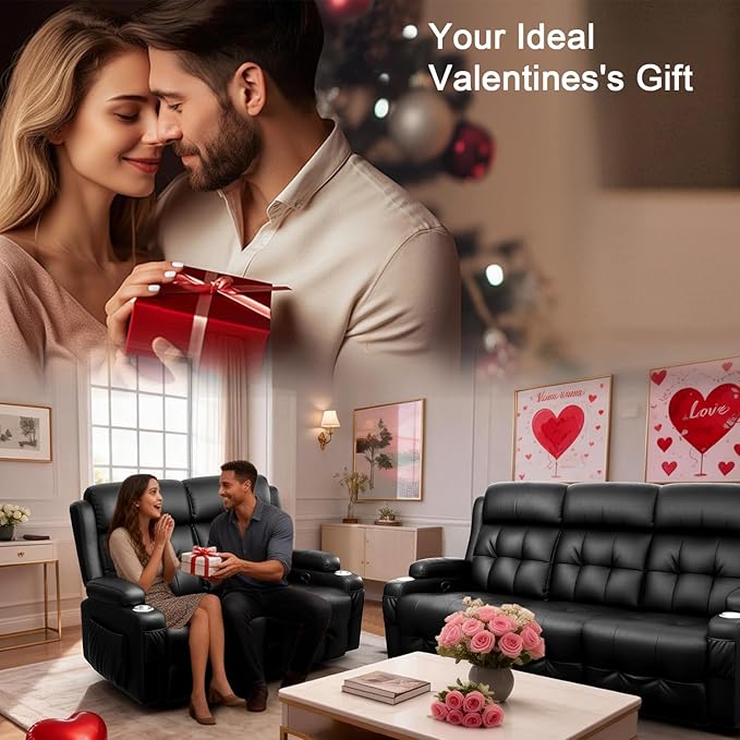 Loveseat Recliner Oversized Massage Reclining Sofa Heavy Weight Capacity RV Love Seat Chair Clearance with Storage Cup Holders Wall Hugger Couches for Living Room