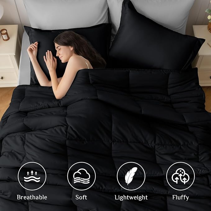 JOLLYVOGUE Twin XL Comforter Set Ultra-Soft Bed in a Bag Twin XL Size 5 Pieces Oeko-TEX Certified Bedding Set with Down Alternative Comforter Sheets Pillowcases &amp Shams Black &amp Light Grey