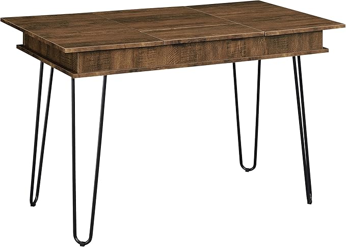 Coaster Home Furnishings – Sheeran – 47-Inch Writing Desk with Four Compartments Mid-Century Modern Style Black Hairpin Legs and Spacious Surface – Home Office &amp Living Room – Rustic Amber - 80