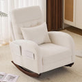 VINGLI Teddy Fleece Low Seat Rocking ChairBoucle Upholstered Nursery Glider Chair with Side PocketsAccent Arm Chair with High BackrestComfy Head RestSolid Woodfor Living Room BedroomBeige