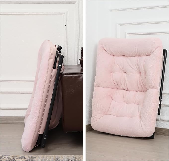 Comfy Saucer Chair for Adults Soft Faux Fur Bedroom Chair Accent Dorm Chairs Flexible Living Room Reading Chairs Oversized Folding Seat for Teens X-Large Light Pink