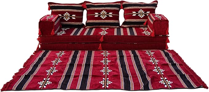 arabicsofa Maroon Turkish Low Floor Seating Sofa – Traditional Arabic Majlis Cushions