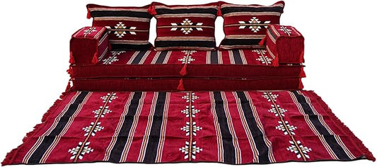 arabicsofa Maroon Turkish Low Floor Seating Sofa – Traditional Arabic Majlis Cushions
