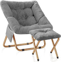 Comfy Saucer Chair Foldable Living Room Chairs Soft Faux Fur Lounge Chair for Bedroom Reading Chairs for Adults Teens X-Large (Grey)