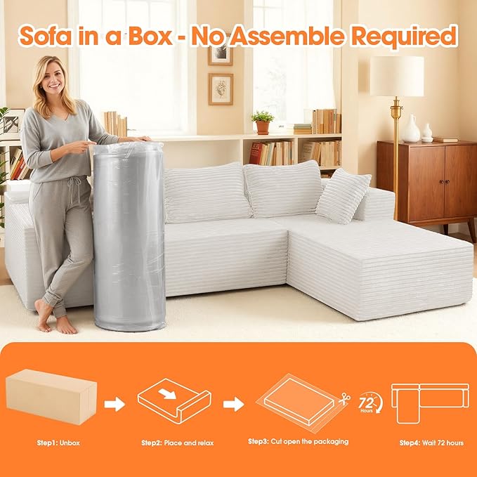 108” Modular Sectional Sofa Couches Oversized L-Shape Cloud Couch with Deep Seat Comfy Memory Foam Modern Boneless Couch for Living Room No Assembly Required