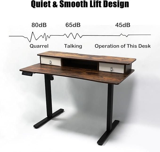 MSZ Sit &amp Standing Desk Adjustable Height Electric Sit Stand Up Down Computer Table 48x24 Inch Ergonomic Rising Modern Lift Motorized Gaming Desktop Work Home Office (Brown-Single Bookcase)