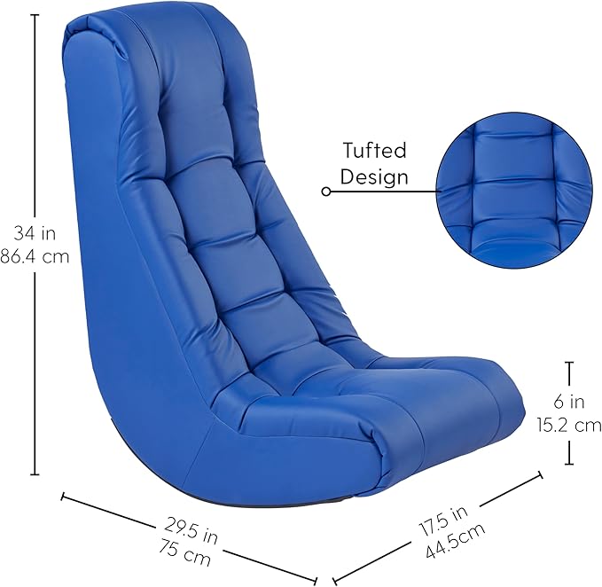 Factory Direct Partners Soft Tufted Floor Rocker - Cushioned Ground Chair for Kids Teens and Adults - Great for Reading Gaming Meditating TV - Blue 10488-BL