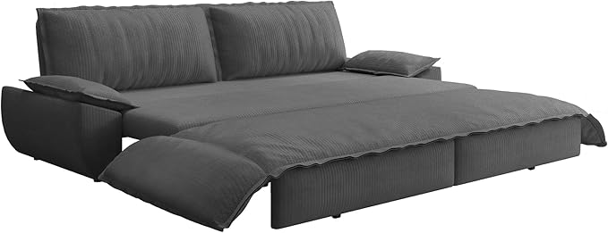 73.2‘’ Queen Size Sofa Bed Corduroy Loveseat 3-in-1 Convertible Sleeper Sofa Couch Love Seat Pull Out Sofabed Space Saving Gray