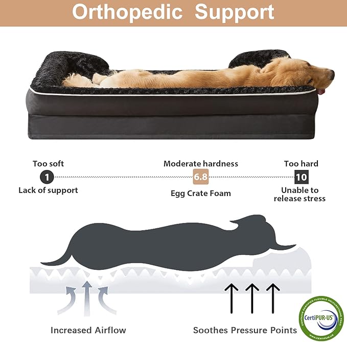 WNPETHOME Dog Beds for Large Sized Dogs Washable Orthopedic Dog Couch Sofa Bed with Waterproof Lining &amp Non-Skid Bottom for Pet Sleeping