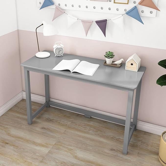 Max &amp Lily Solid Wood Desk 47 Inches Grey