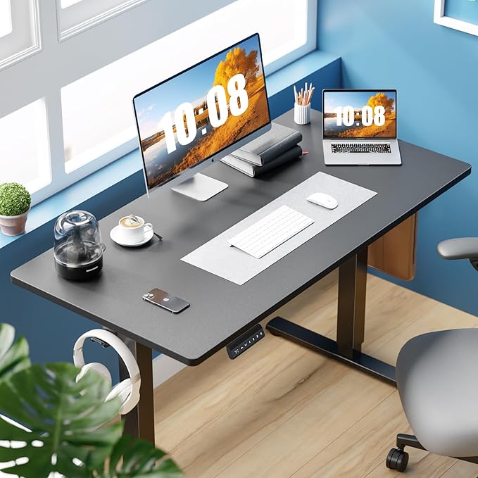 Sweetcrispy Electric Standing Desk Adjustable Height 40x24 Inch Sit Stand Up Home Office Desks Computer Workstation PC Work Table with 3 Memory Preset Splice Wood Board Metal Frame Black