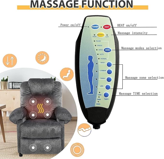 Pushback Massage Recliner Chairs with Heat for Adult Mid-Century Heated Fabric Reclining Chair Small Manual Recliner Chair for Small Places Grey