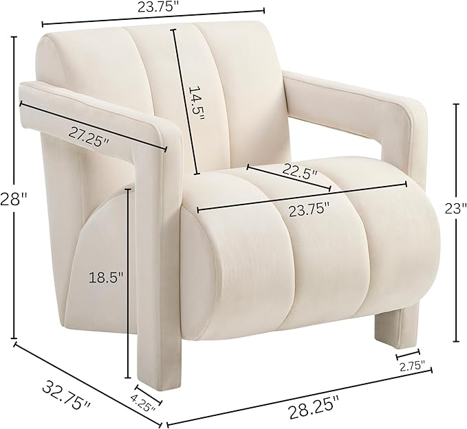 Roundhill Furniture Velmor Contemporary Velvet Accent Armchair Ivory
