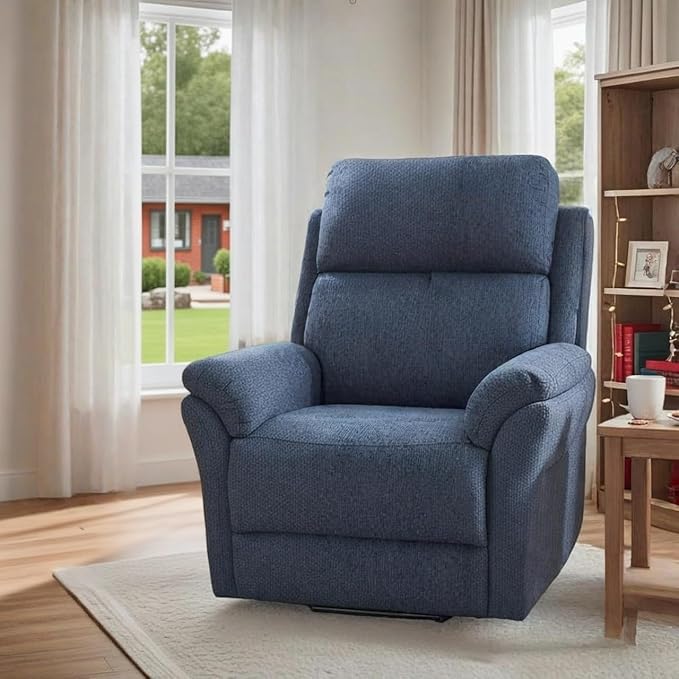 Oversized Rocker Recliner Chair Manual Swivel Rocking Recliners with Adjustable Backrest Footrest for Adults 360° Swivel Lazy Boy Recliner Chairs for Living Room Reading Bedroom Blue