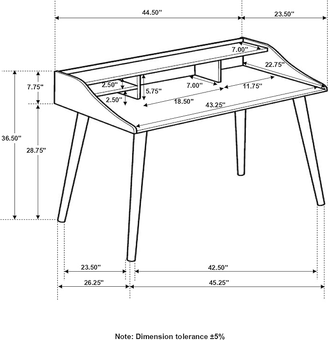 Coaster Home Furnishings – Percy – Wood – 45-Inch Built-in Hutch Writing Desk with Four Compartments Slim Tapered Legs and Wide Top Shelf – Home Office &amp Living Room – Gray - 804497