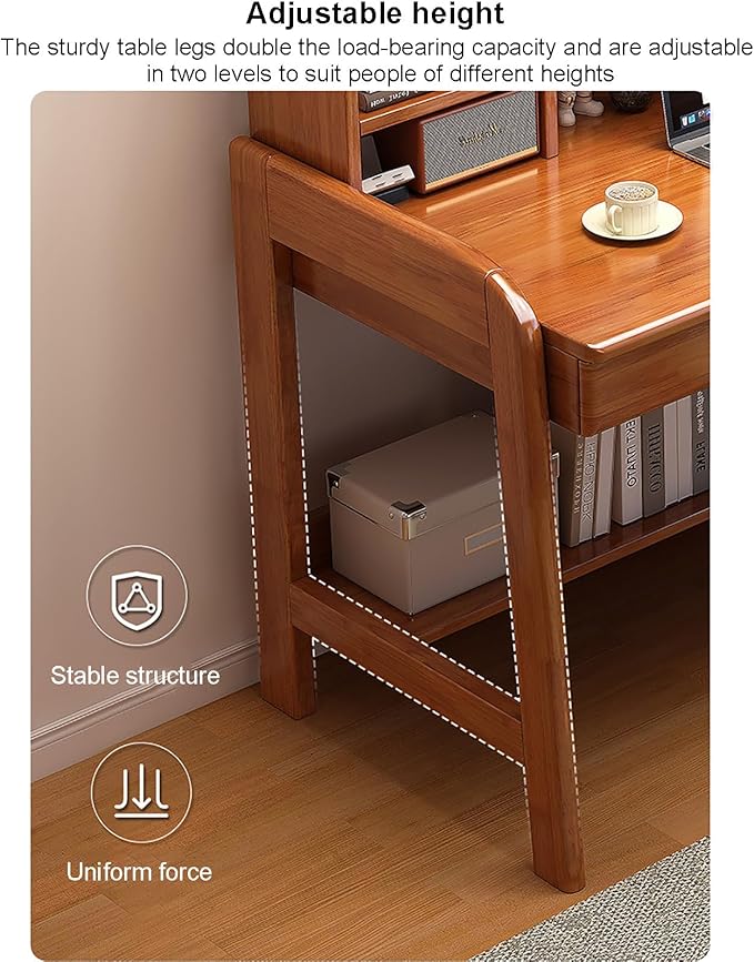 Solitar Soild Wood Computer Desk with HutchHome Office Desk Study Writing Desk with Shelves for Small SpaceSpace Saving PC Work Desk for Bedroom &amp Apartment(120x60x105cm(47x24x41in) Yellow)
