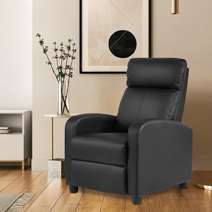Recliner Chair PU Leather Recliner Sofa Home Theater Seating with Lumbar Support Overstuffed High-Density Sponge Push Back Recliners Armchair for Living RoomBlack