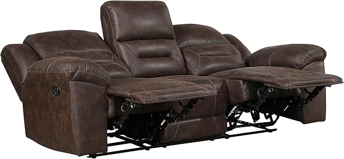 Lexicon Double Recliner Sofa for Living Room Wall Hugger Manual Reclining Couch Sofa Textured Microfiber Upholstered Dual Reclining Sofa Home Theater Seating Required Assembly Dark Brown