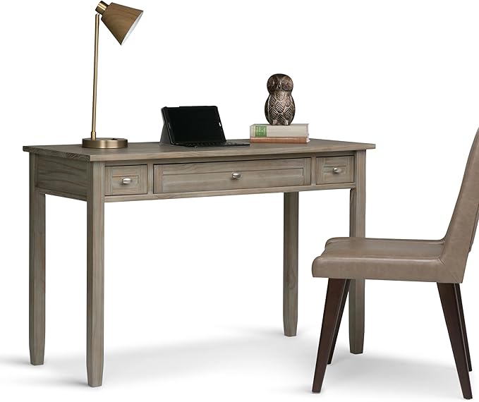 SIMPLIHOME Warm Shaker Desk - 48 Inch Wide Solid Wood Writing Desk in Distressed Grey Transitional Home Office Computer Table for Workspace or Study with Flip-Down Keyboard Tray and 2 Drawers