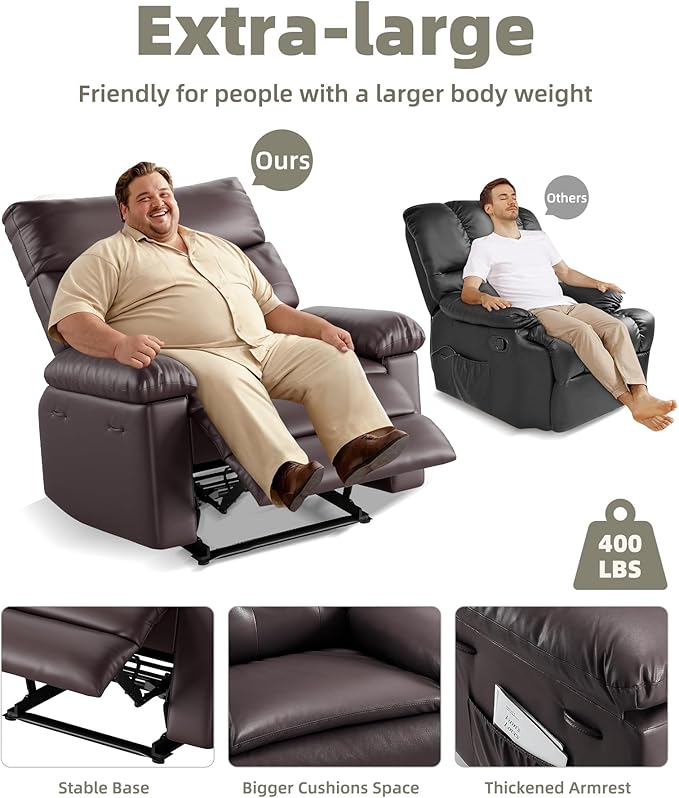 GarveeHome Recliner Chair - PU Leather Manual Recliner for Adults Lazy Chair with 1.5X Sponge Comfort Arm and Back for Living Room Bedroom