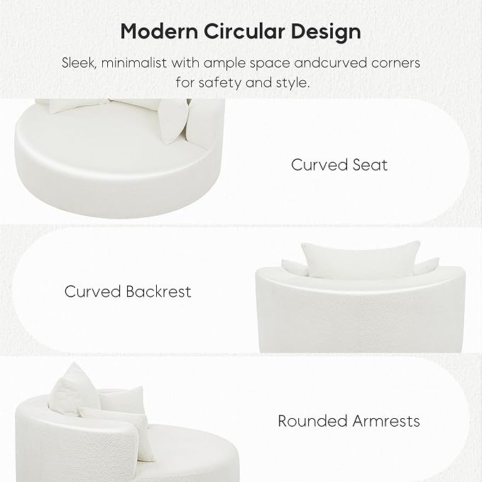 Oversized 360° Swivel Barrel Chair for Living Room Modern Comfy 56.3'' Round Boucle Reading Accent Chair with Extra Wide &amp Deep Seat Overstuffed Cushions Easy Assembly Cream White