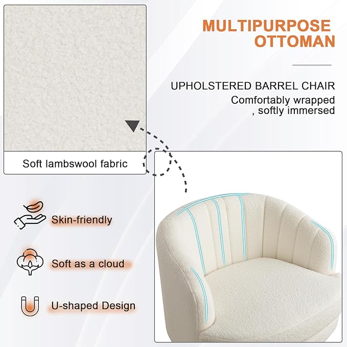 ANJ Swivel Accent Chair Modern Cozy Lambswool Accent Chair Comfy Round Armchiars 360 Degree Swivel Barrel Chairs for Living Room Bedroom Office Beige